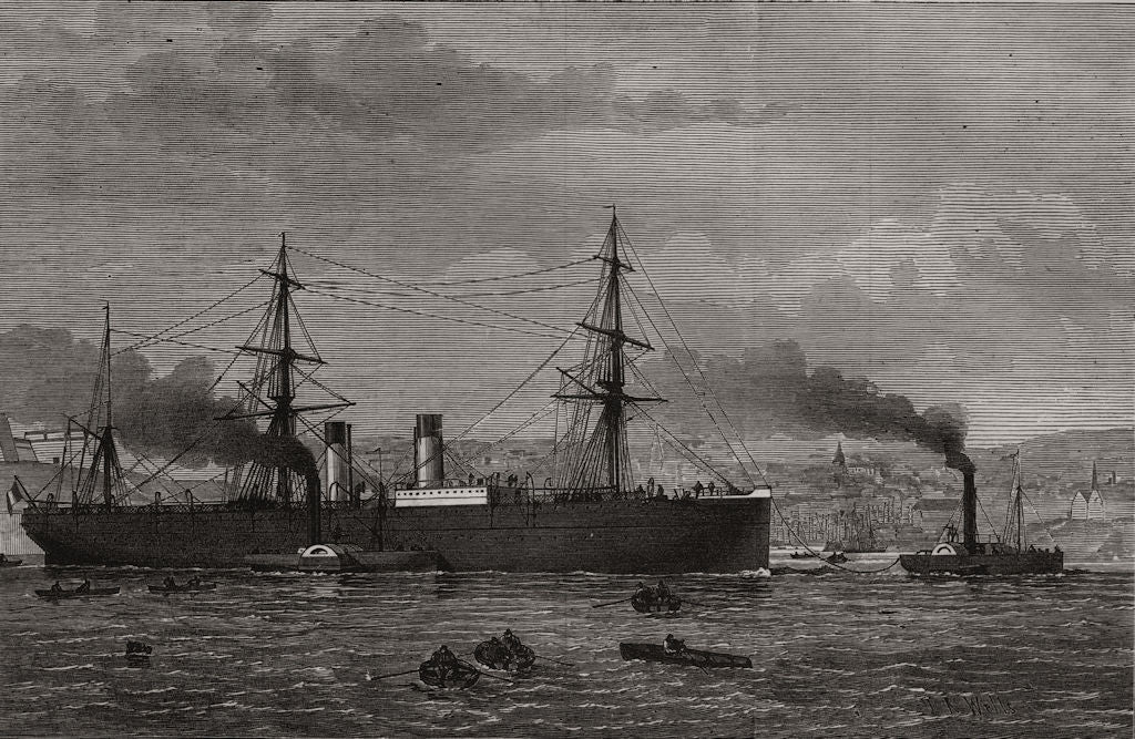 French Transatlantic Co's steamship Amerique towed into Plymouth. Devon 1874